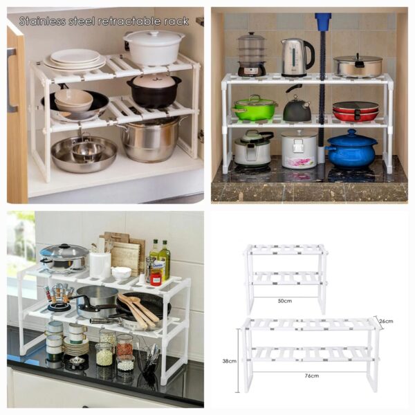 Adjustable Under Sink Organizer Rack for Kitchen and Bathroom Storage
