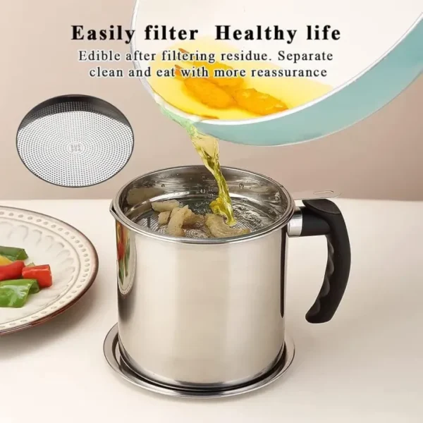 Stainless Steel Oil Pot with Tray Kitchen Oil Dispenser Container for Cooking