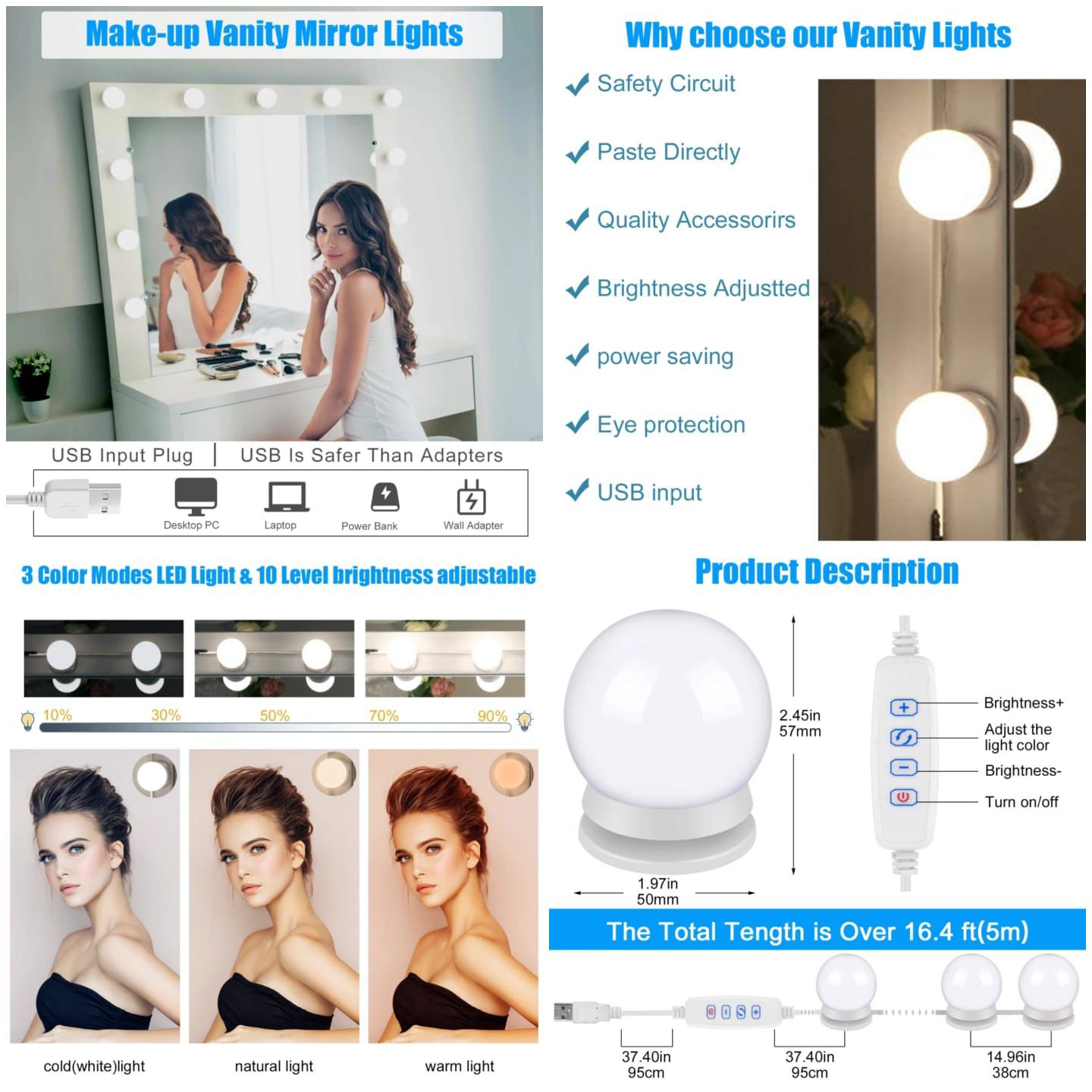 vanity1 LED 10 Bulb Vanity Mirror Light for Makeup Dressing Table - Image 1