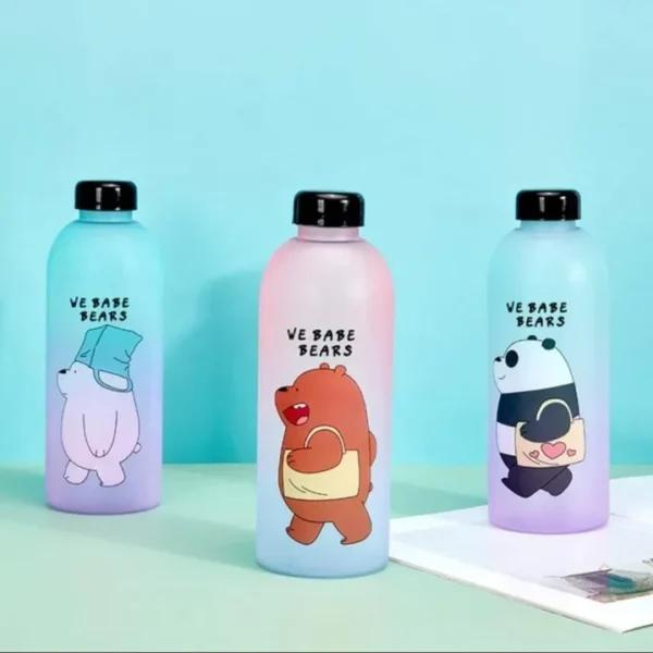 We Bare Bear Frosted Water Bottle 1000ML Cute Panda Straw Cup for Students