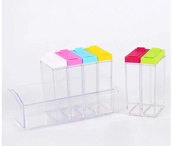 6 Pcs Seasoning Spice Kitchen Jar Set with Crystal Tray Storage Organizer