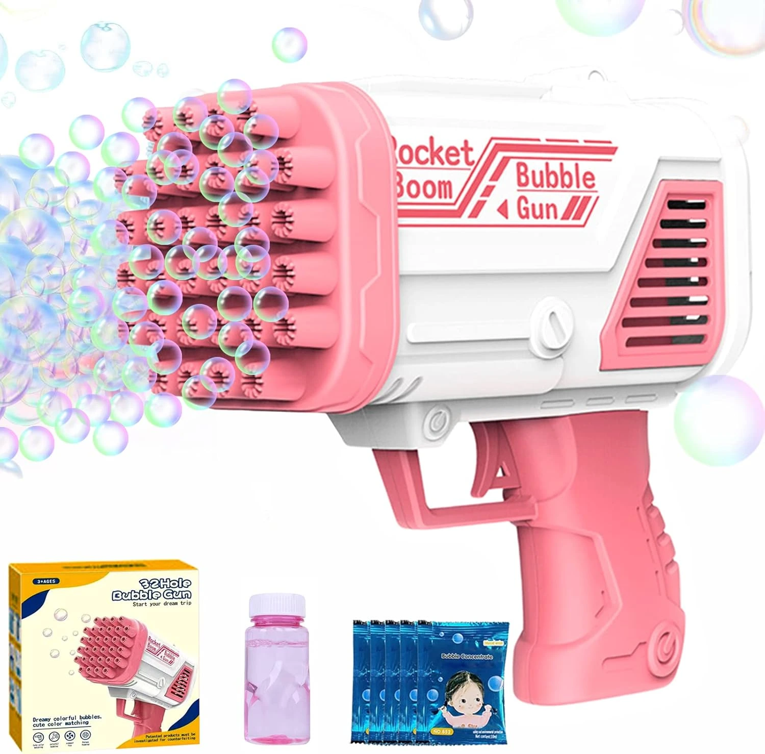71svDMHd0nL._AC_SL1500_ 32 Hole Rocket Bubble Gun with Lights Automatic Bubble Machine Toy for Kids - Image 1